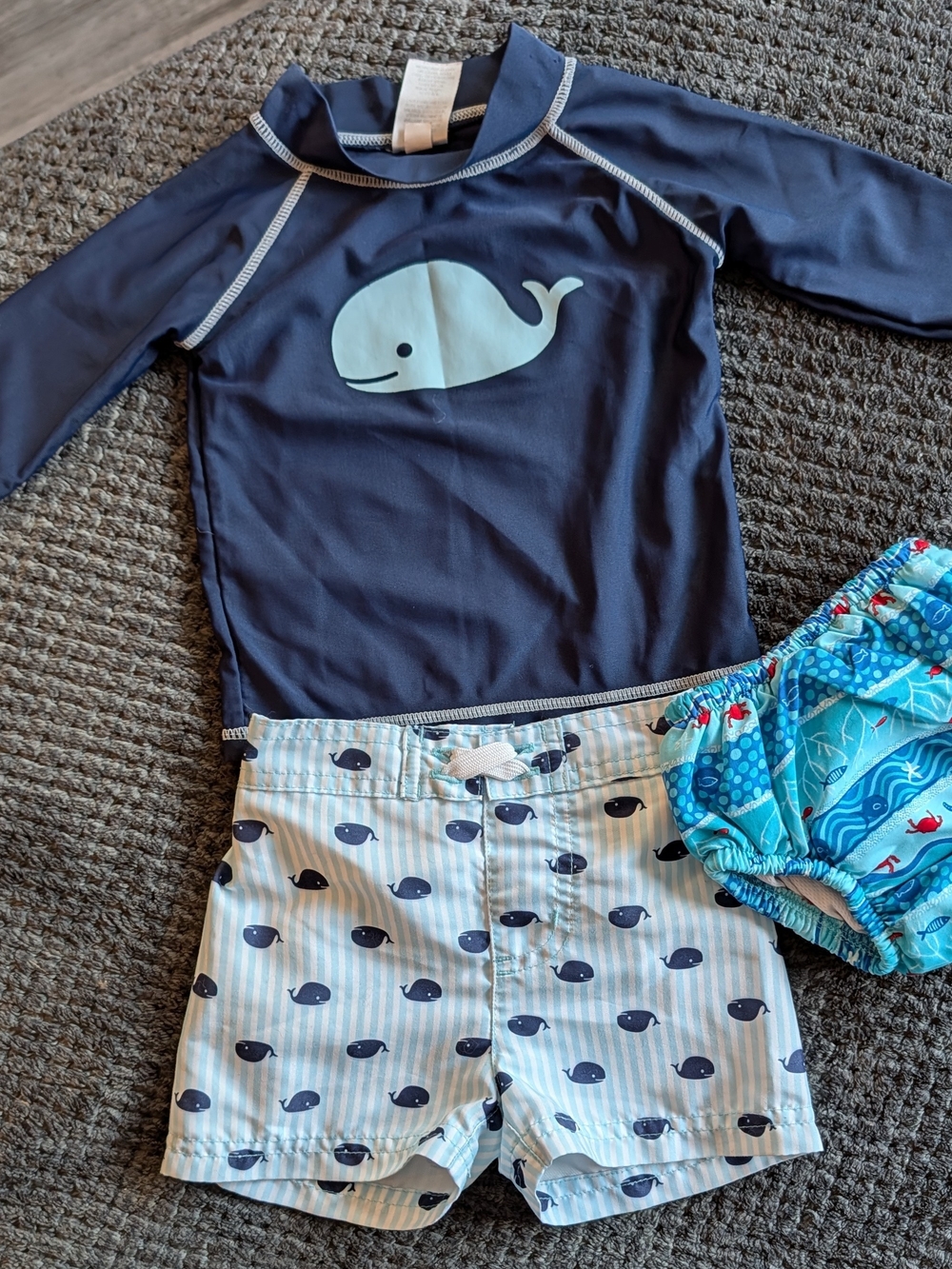 Baby Boy Swim Suit Set Rashguard Trunks Swim Diaper Whale Theme 3-9M